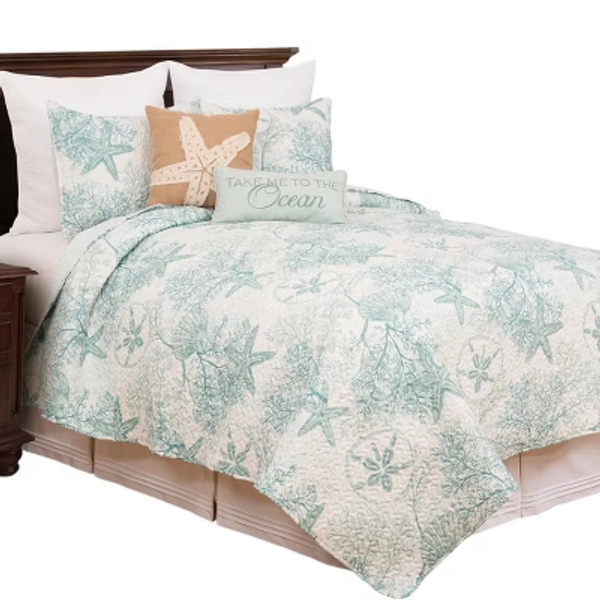 C&F Home Ocean Treasures Blue Starfish Sand Dollar 3-Piece Full/Queen Quilt Set