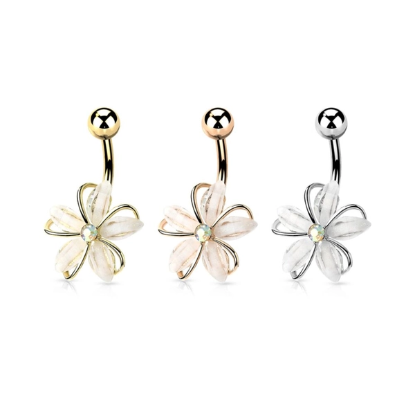Navelpiercing met sierlijke open bloemfiguur