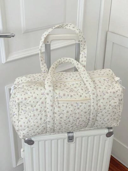 1 PC Purple Bowknot Floral Women Girls Quilted One-Shoulder Portable Large Capacity Travelling Bag Luggage Bag Boston Bag Mommy Bag,For Travel Vacation Business Trip Shopping Essentials Clothes Underwear Shoes Toiletry Storage Bag,For Mobile Phone,Wallet,Sanitary Napkins,Laptop Computer,Wired Earphone,Headphones,Charger,Lipsticks,Perfume,Makeup Cosmetics Skincare Beauty Products,For Holiday Gifts
