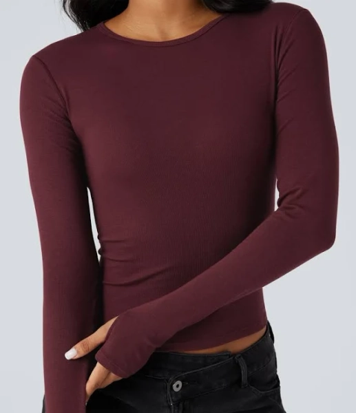 Halara Round Neck Long Sleeve Wool-Blend Tank Top with Thumb Holes