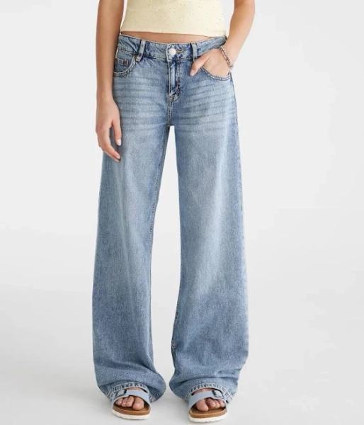 Aeropostale Women's Low-Rise Baggy Wide Leg Lightweight Luxe Jeans