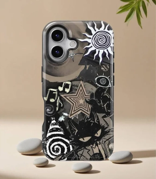 Grunge Star Gothic Phone Case Y2K Emo Cover for iPhone 17 16 15 14 13 12 11 Pro Max, Dark Graphic Protective Cover for Samsung S23 S24 S25
