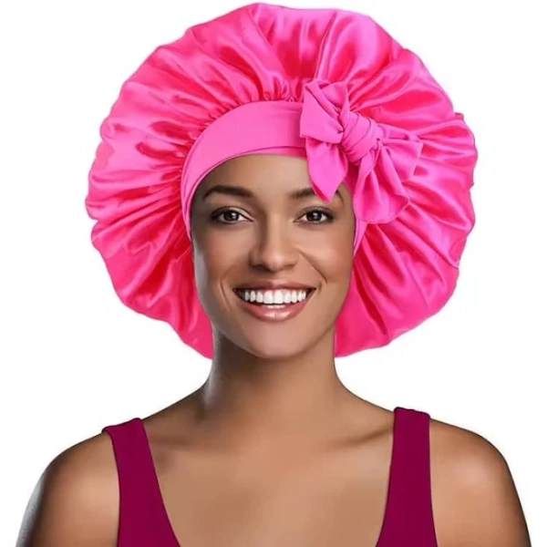 Satin Sleeping Bonnet With Long Stretchy Ties For Curly Hair, Braids and Locs- Unisex, Large Size