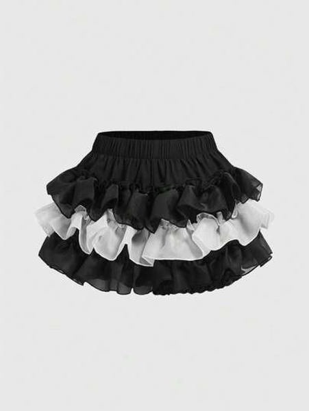 ROMWE Kawaii Spring/Summer Women's Contrast Color Ruffle Hem Fashionable Shorts - Size M