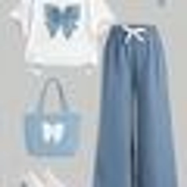 2pcs Tween Girls' Casual T-Shirt Set With Bow Embroidery, Round Neck Short Sleeve Tee And Cargo Pants, Fashionable Spring/Summer Outfit,Summer,Y2k,Vacation,Streetwear,Holiday,New Years