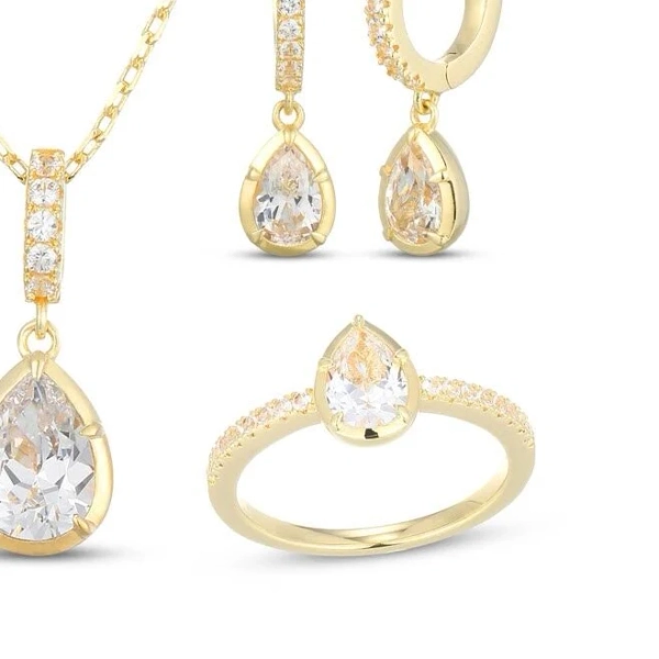 STUDIO BY KAY Pear-Shaped White Lab-Created Sapphire Gift Set 24K Yellow
