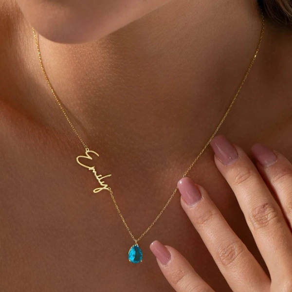 Personalized Teardrop Birthstone Gemstone Necklace