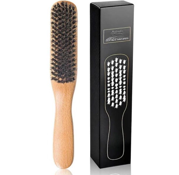 Slick Hair Brush For Smoothining Bristle Middle Softness Edge Slickback Wooden Handle Loc Hairbrush Anti Frizz Control By