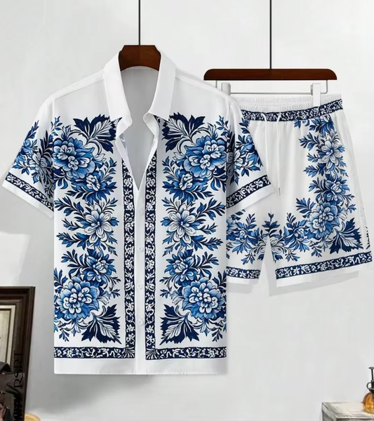 Hawaiian Shirt Set Men 3D Printed Blue White Porcelain Pattern Summer Fashion Casual Daily Oversized Shirt+shorts 2 Piece Set - AliExpress 200000343