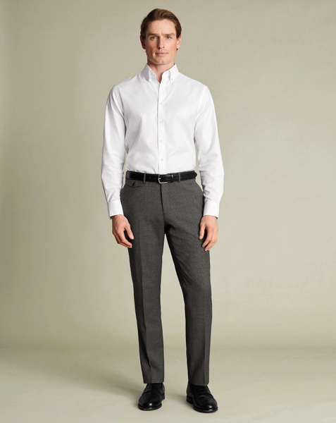 Wool Stretch Puppytooth Trousers - Slate Grey