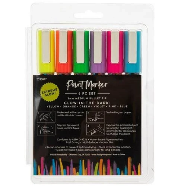Glow-In-The-Dark Paint Markers - 6 Piece Set