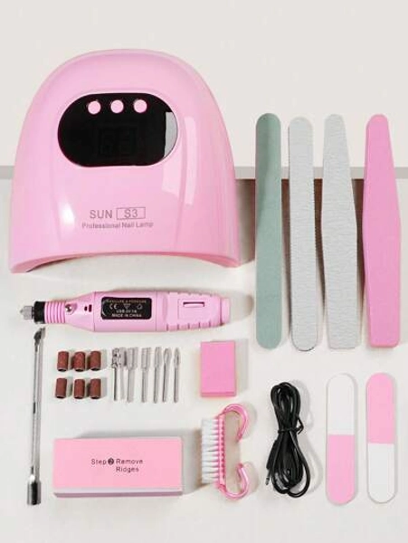 14-Piece Nail Care Set: UV/LED Nail Lamp-USB Powered,Polishing Strip, Nail Drill, Drill Bit, Nail Powder Brush, Double Head Steel Push, Buffing Block,Manicure Tools Set, Ideal For Beginners, Salon Home Nail Art