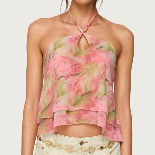 Dragon Lily Layered Chiffon Halter Top