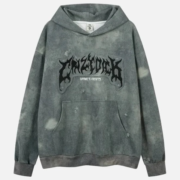 Unisex Distressed Oversized Grunge Retro Hoodie - Gray / XXL