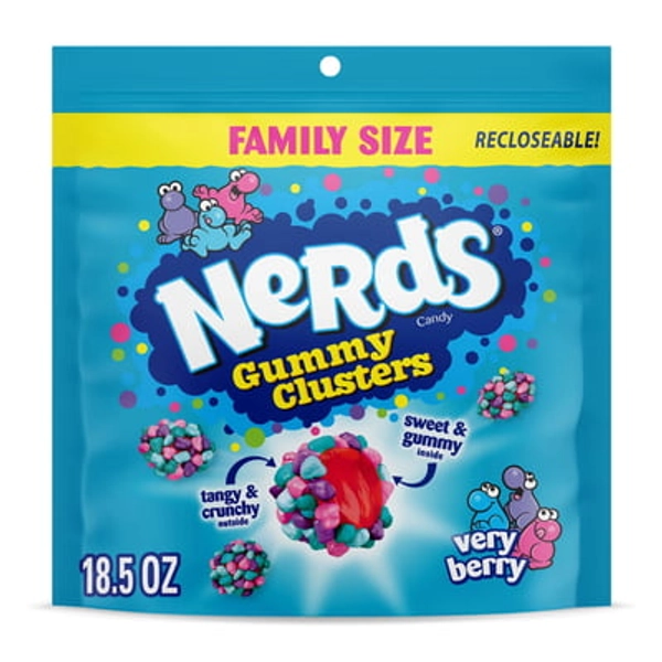 NERDS Gummy Clusters, Candy, Very Berry, Crunchy and Gummy, 18.5 oz Bag