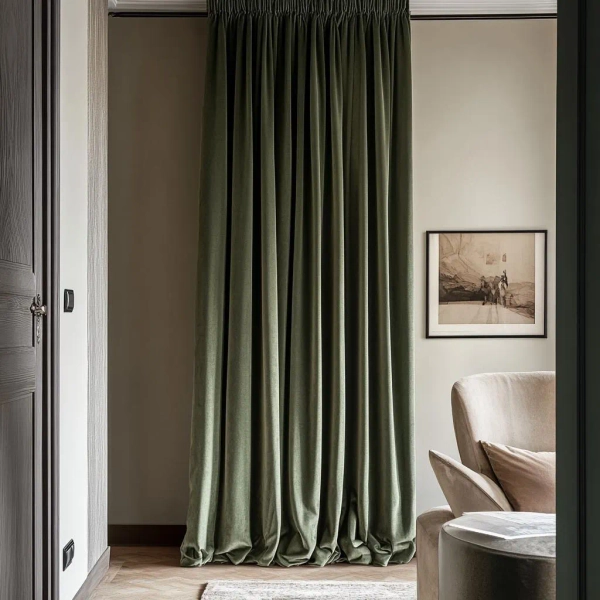 Rich luxury Velvet curtains for living room / Custom blackout bedroom / Sage silk velvet / Olive long drape / Retro mid century window panel
