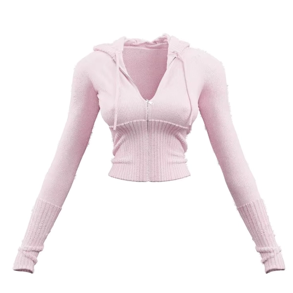 Korean Harajuku Style Pink Slim Fit Waist Knit Sweater Y2k Spicy Girl Kawaii Style Fashionable Hoodie Zipper Sweet Versatile Top - AliExpress 200000345