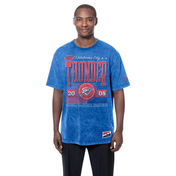 Men's Oklahoma City Thunder  New Era Blue Oversized Throwback Collection Mineral Wash T-Shirt