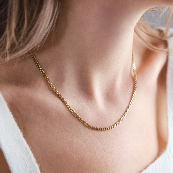 18K Gold Cuban Chain Necklace, Curb Necklace, 3.25 mm Gold Cuban Chain, Chain for Her, Everyday Necklace for Women & Men, Mothers Day Gift