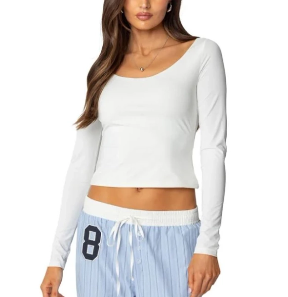 Edikted Women's Millicent Wide Scoop Neck Long Sleeved Top