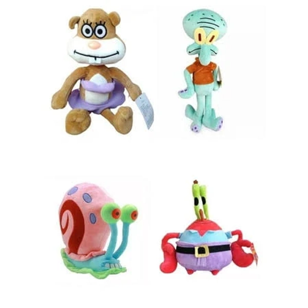 12 Sandy Cheeks Squidward Gary Snail & Mr Krabs 4 Plush Set
