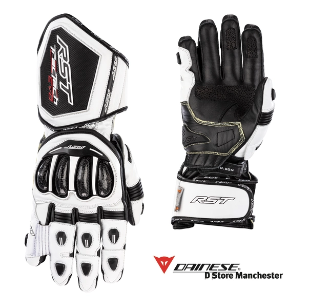 RST Tractech Evo 4 Black/White Race Track Sport Leather Motorcycle Gloves