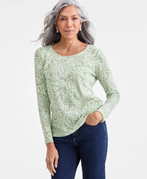 Women's Printed Long-Sleeve Scoop-Neck Top, Macy's Exclusive