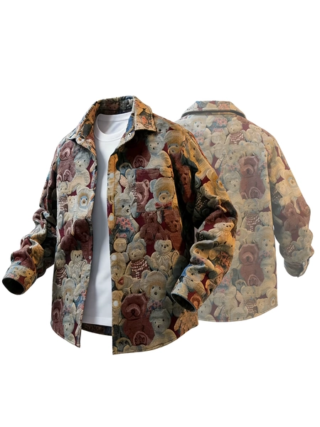 Spring and Autumn Premium Design Full-Print Teddy Bear Jacquard Men's Trendy Cool Lapel Jacket - AliExpress 200000343