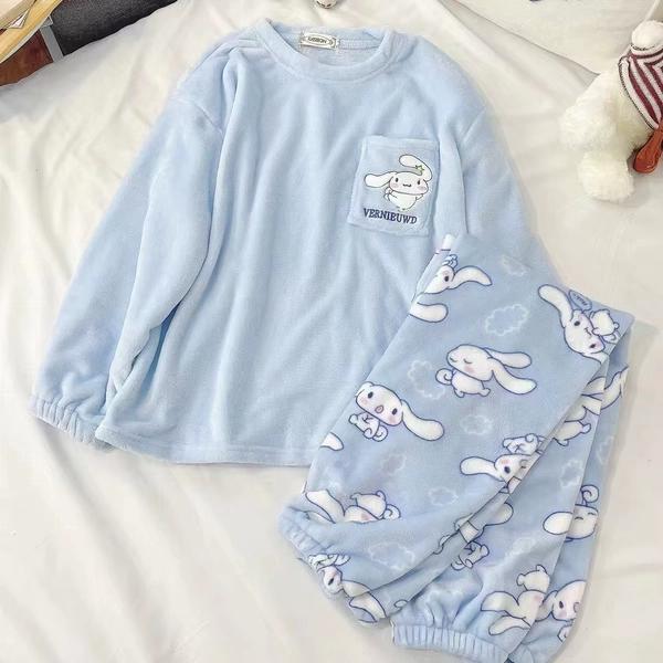 Kawaii quente anime cinnamoroll pijamas kuromi minha melodia flanela pulôver coral veludo inverno quente pijamas homewear presentes da menina - AliExpress 