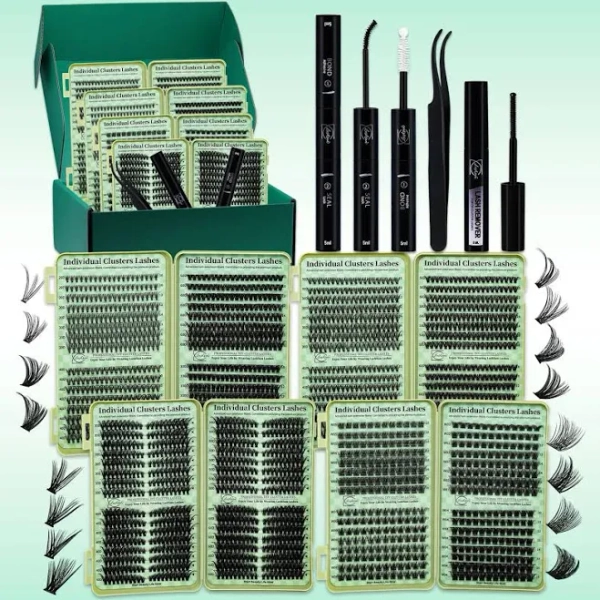 2304 Clusters Lashes Book High Capacity Lashes Kit, D Curl Lash Clusters Multiple Styles Mixed 10-16mm Mega Volume Individual Lashes Wispy Lashes