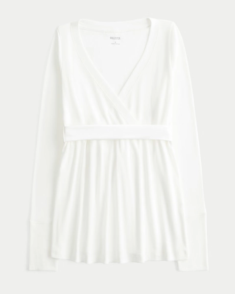 Easy Long-Sleeve Wrap-Front Babydoll Top