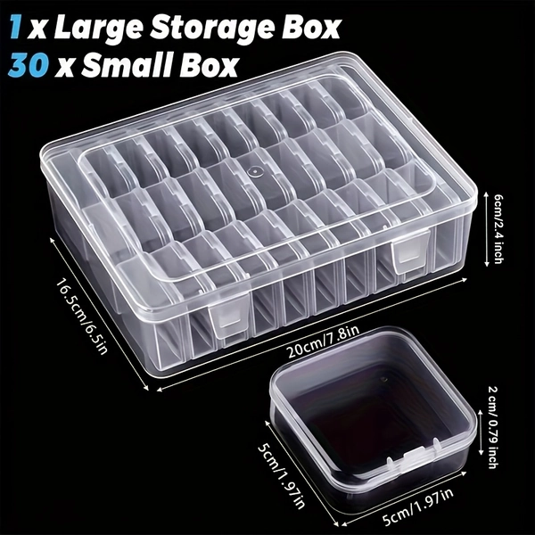 31pcs Set: 30 Small Boxes + 1 Large Box - Plastic Storage Box with Small Containers for Jewelry, Beads, and Accessories. Rectangular Shape and Durable Plastic Material for Organizing Your Jewelry. Ideal for DIY Jewelry Storage, Perfect Valentine's
