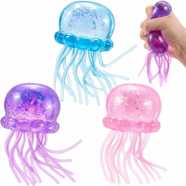 Joyfy 3-Pack Jellyfish Squishy Sensory Squeeze Toys, Stress Relief Anxiety Fidget Toy, Summer Party Favors & Birthday Gifts for Kids Adults