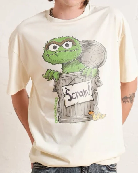 Men's Sesame Street Oscar Scram Sign T-Shirt