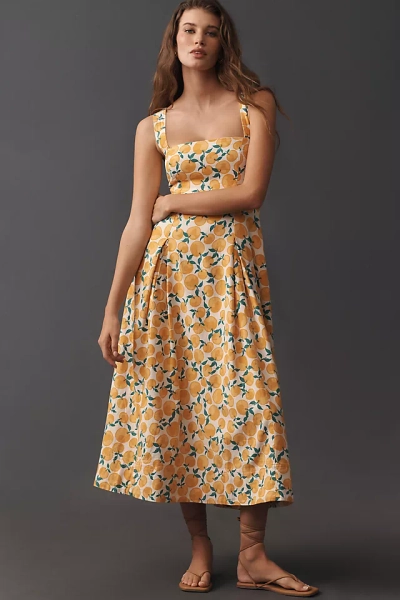 Maeve Printed A-Line Halter Midi Dress - Oranges