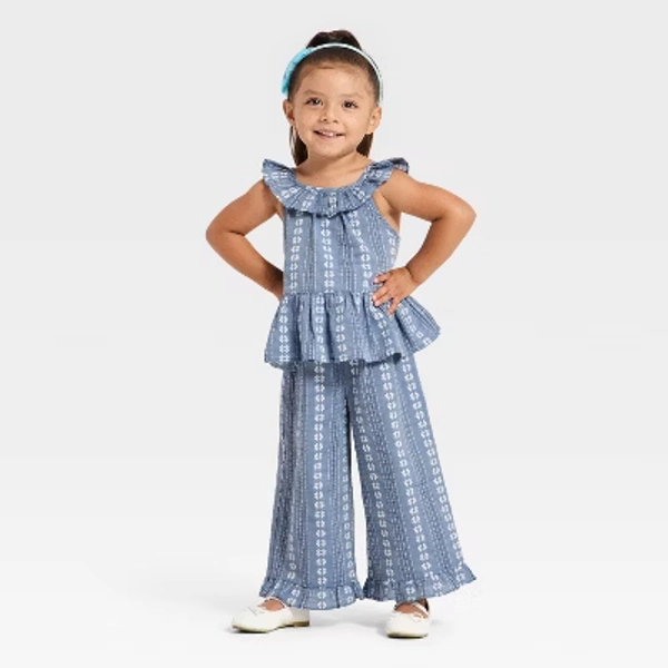 Toddler Girls' 2pc Embroidered Tank Top and Pull-On Pants Set - Cat & Jack™ Indigo 4T