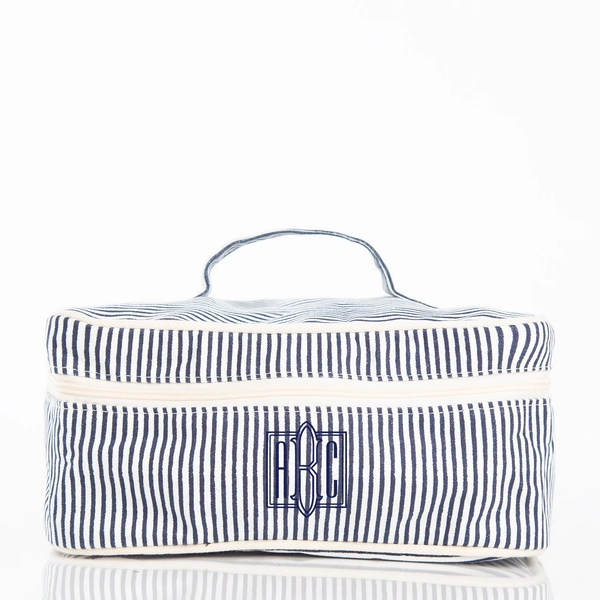 Monogrammed Canvas Striped Make-up Bag, Jewelry Bag, Train Case, Zippered Make-up Bag, Bridesmaids Gift, Women's Gift