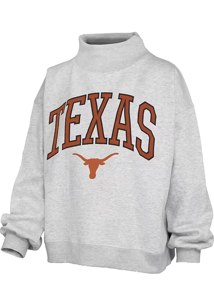 Texas Longhorns Pressbox Crew Sweatshirt Womens ASH Mockneck Long Sleeve - 22645172