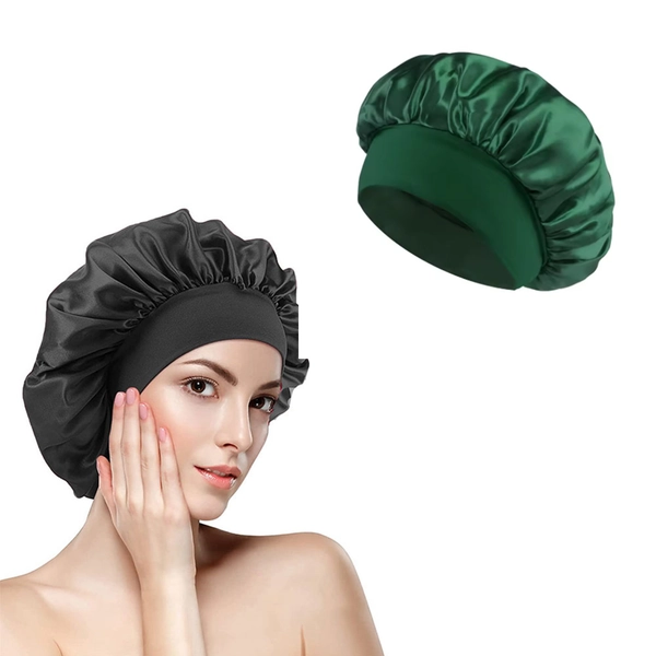 (Ø31cm) Elastische Satin Nachtmütze Haar Schlafmütze Bonnet - Grün