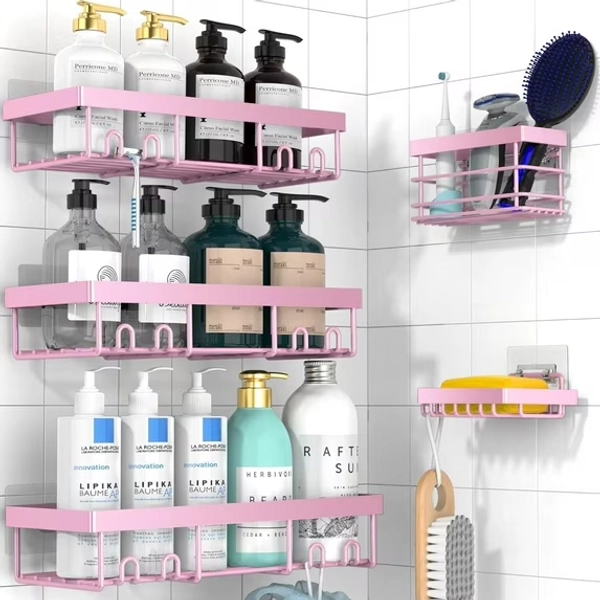 Dasaka Shower Caddy - Adhesive Shower Organizer, Hanging Suction Pink Shower Shelves Rack, Inside Shower Rack Holder, Bathroom Decor Organization Storage Accessories, Home Essentials Gadgets