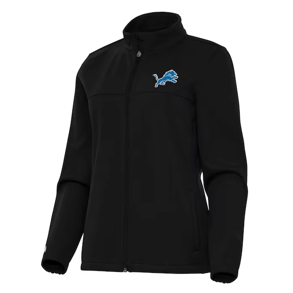 Women's Antigua  Black Detroit Lions Links 2 Golf Full-Zip Jacket