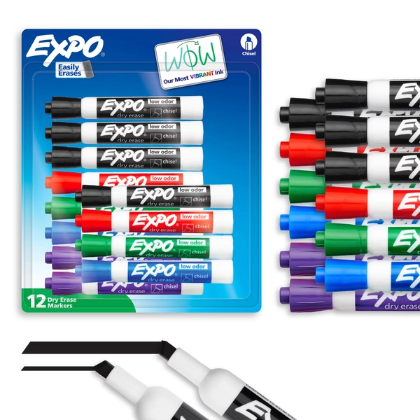 EXPO Low Odor Dry Erase Markers, Chisel Tip, Assorted Colors, 12 Count - Walmart.com