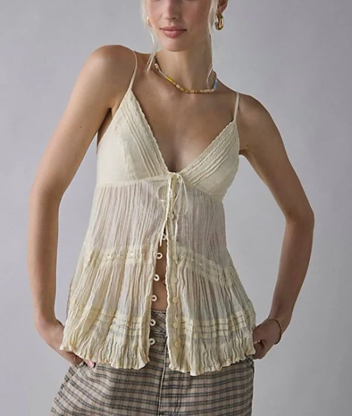 Kimchi Blue Tara Embroidered Cotton Babydoll Cami in Yellow, Women's XL at Urban Outfitters