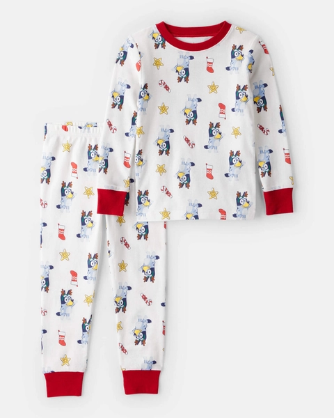 Toddler Bluey™ 100% Cotton Long-Sleeve Snug Fit 2-Piece Pajamas - White