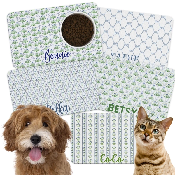 Personalized Floral Dog Bowl Mat: Grandmillennial Pet Placemat