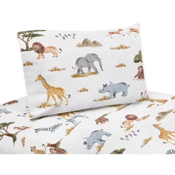 Sweet Jojo Designs Kids Twin Sheet Set Jungle Animals Multicolor 3pc