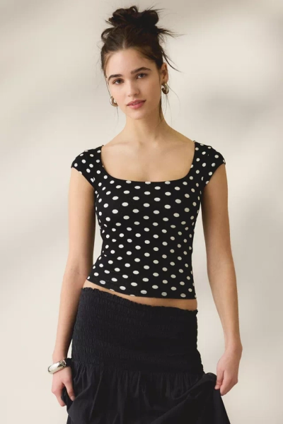 BDG Drew Cap Sleeve Square Neck Cropped Tee