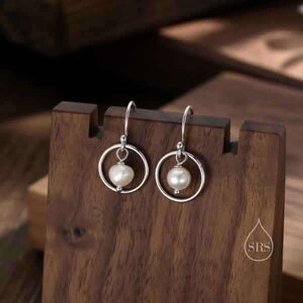 Genuine Freshwater Pearl And Circle Drop Earrings