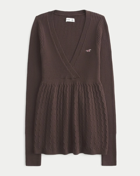 Wrap Front Long Sleeve Babydoll Jumper