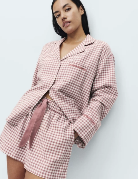 Pure Cotton Flannel Gingham Pyjama Shorts